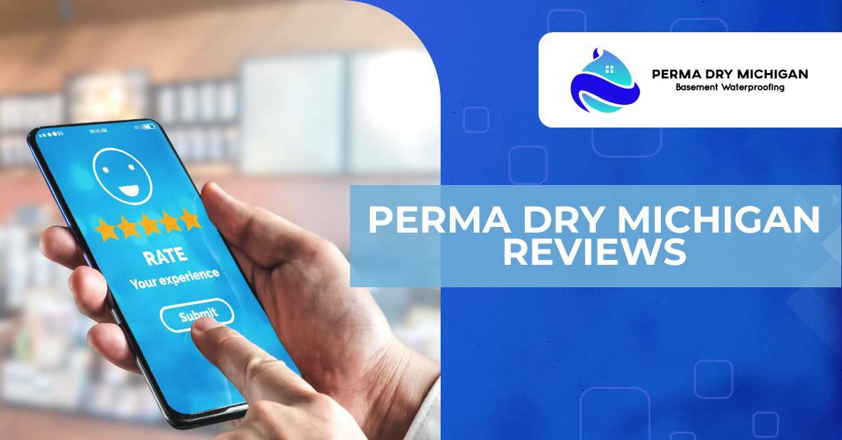 Person reviewing Perma Dry Michigan on their phone. Perma Dry Michigan Reviews.