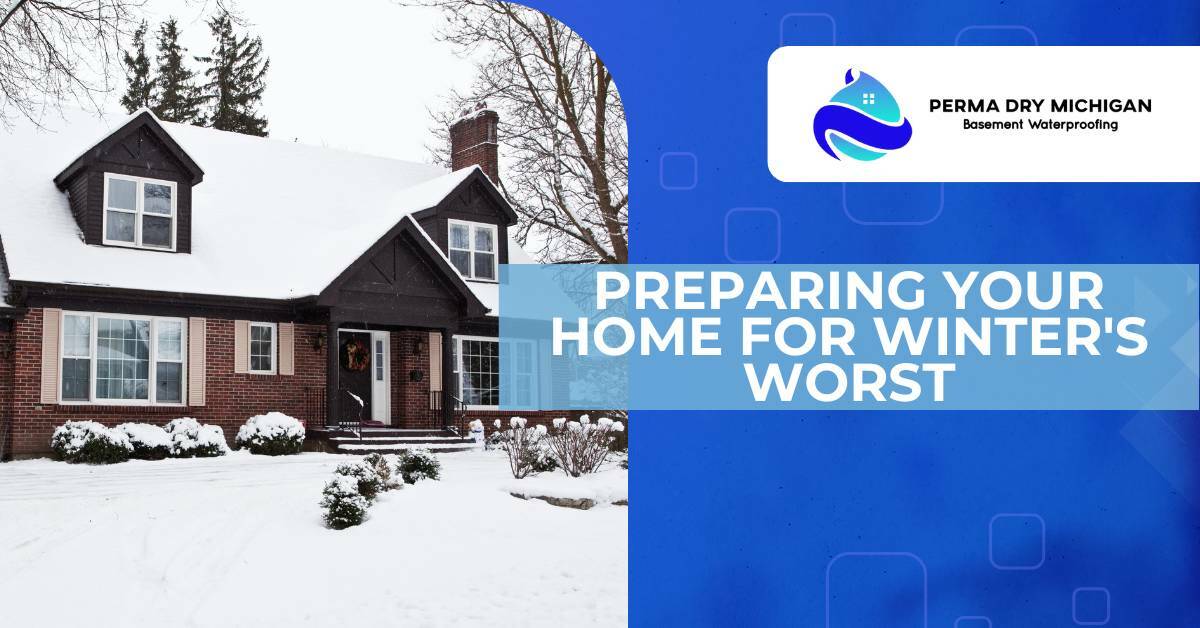 House with snow on it. Preparing Your Home For Winter's Worst. Perma Dry Michigan.